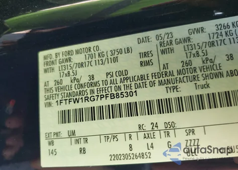 2023 Ford F-150 Raptor из США, поврежденный, VIN 1FTFW1RG7PFB85301